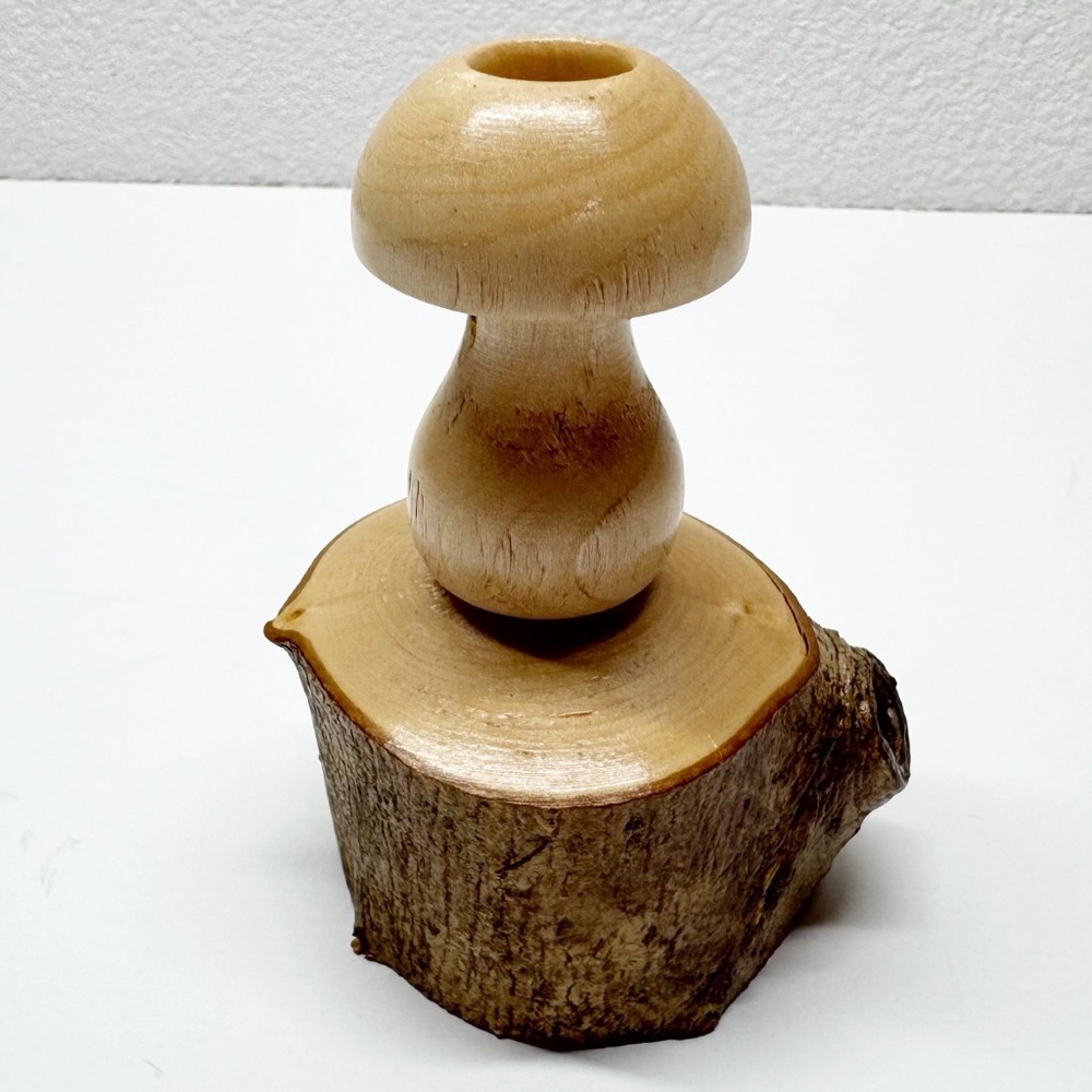 Hand Crafted Wood Mushroom Bud Vase M2
